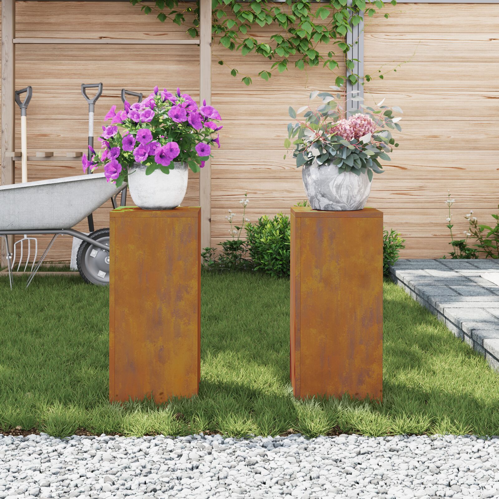 vidaXL Outdoor Pflanzenständer Säule 2 Stück 24x24x55 cm Wetterfestes Stahl