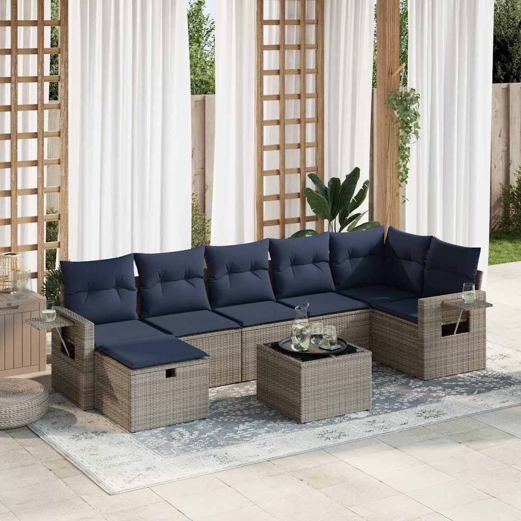 8-tlg. Garten-Sofagarnitur mit Kissen Grau Poly Rattan 8-tlg. Garten-Sofagarnitur mit Kissen Grau Poly Rattan