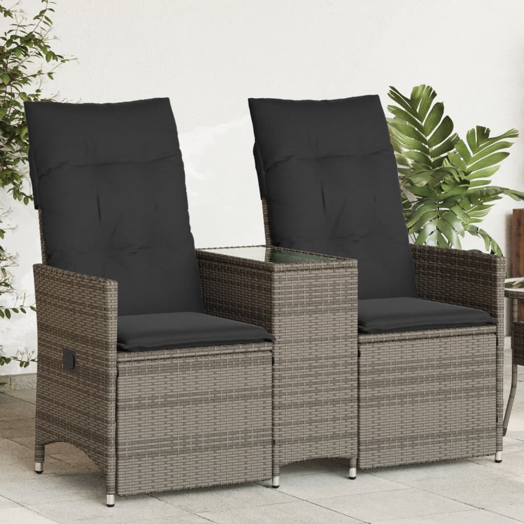 Gartensofa 2-Sitzer Verstellbar mit Tisch Grau Poly Rattan Gartensofa 2-Sitzer Verstellbar mit Tisch Grau Poly Rattan