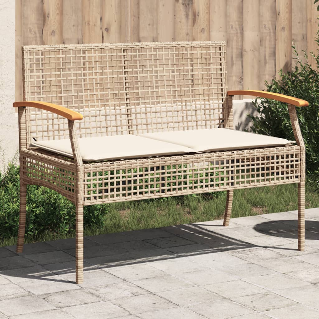 Gartenbank mit Kissen Beige Poly Rattan Akazienholz Gartenbank mit Kissen Beige Poly Rattan Akazienholz