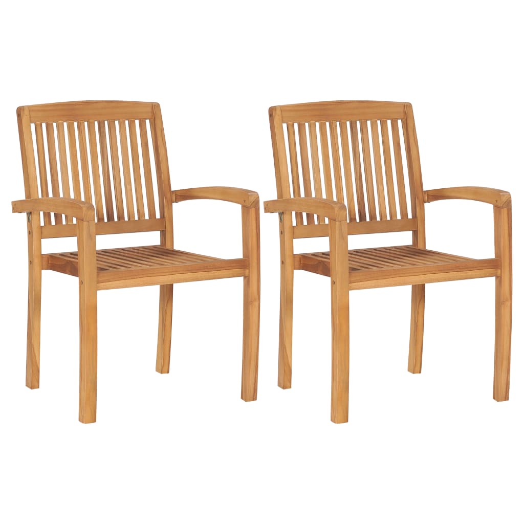 Garten-Essstühle 2 Stk. Stapelbar Teak Massivholz Garten-Essstühle 2 Stk. Stapelbar Teak Massivholz
