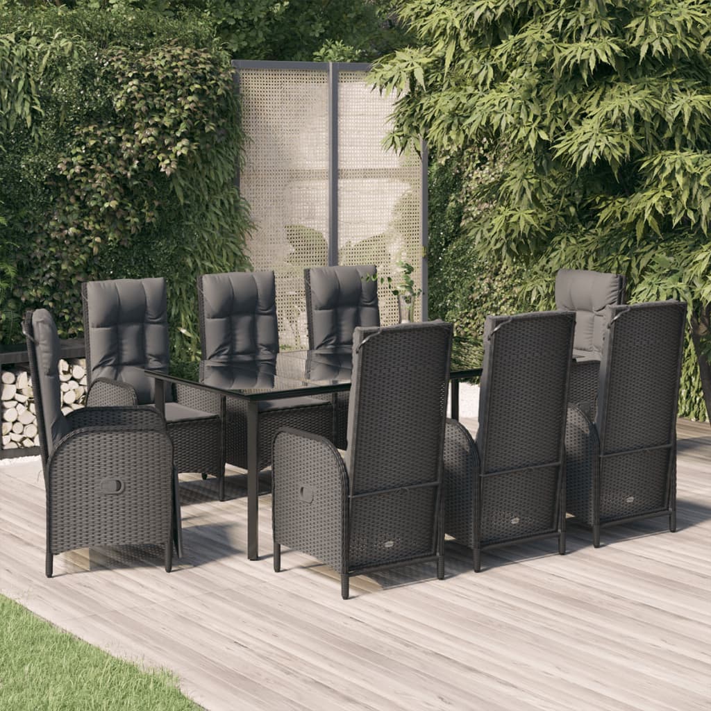 9-tlg. Garten-Essgruppe mit Kissen Schwarz Poly Rattan 9-tlg. Garten-Essgruppe mit Kissen Schwarz Poly Rattan
