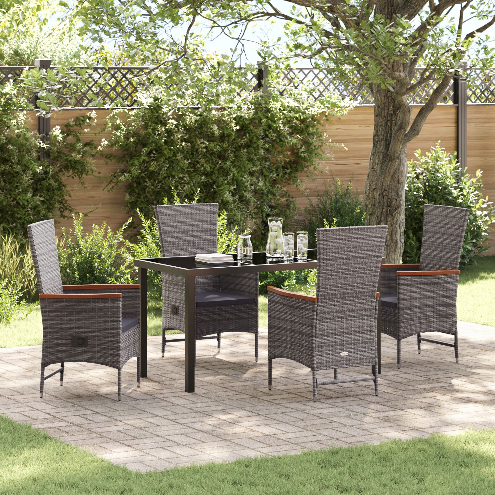 5-teiliges Garten-Esszimmer-Set mit Kissen Grau Poly-Rattan 5-teiliges Garten-Esszimmer-Set mit Kissen Grau Poly-Rattan