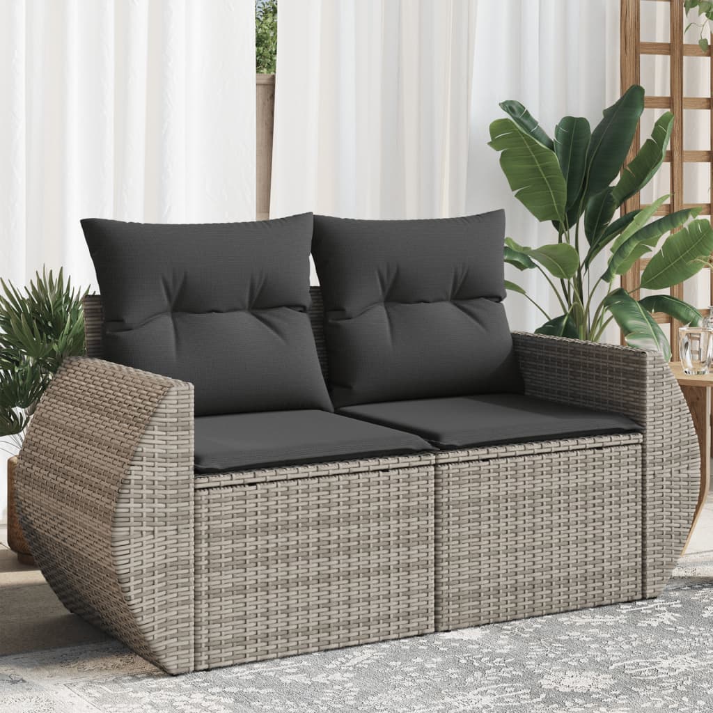 Gartensofa 2-Sitzer mit Kissen Grau Poly Rattan Gartensofa 2-Sitzer mit Kissen Grau Poly Rattan
