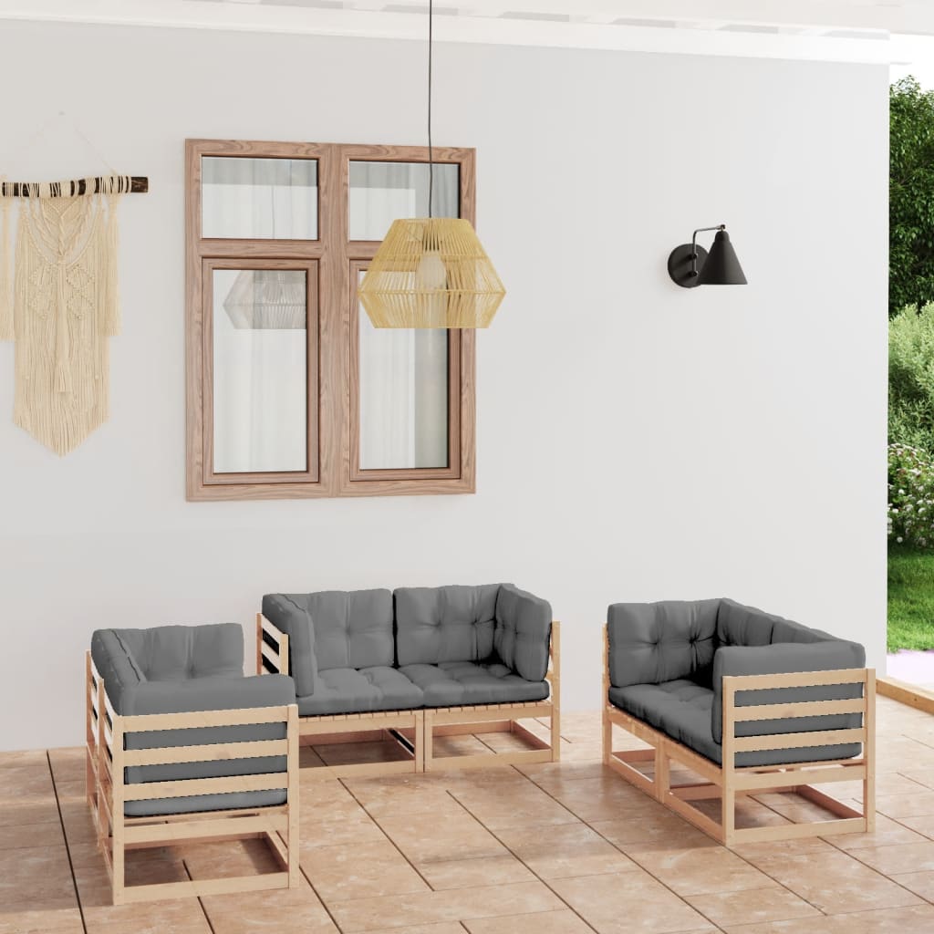 6-tlg. Garten-Lounge-Set mit Kissen Kiefer Massivholz 6-tlg. Garten-Lounge-Set mit Kissen Kiefer Massivholz