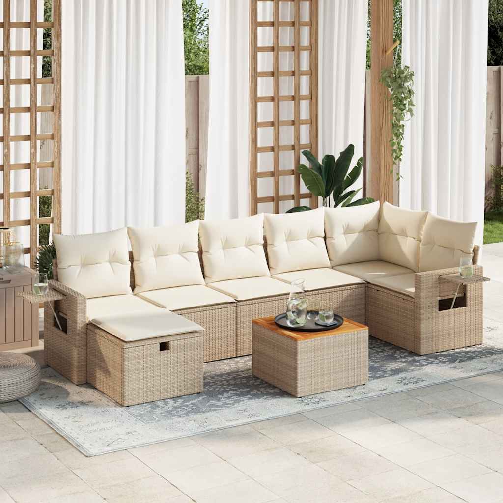 8-tlg. Garten-Sofagarnitur mit Kissen Beige Poly Rattan 8-tlg. Garten-Sofagarnitur mit Kissen Beige Poly Rattan