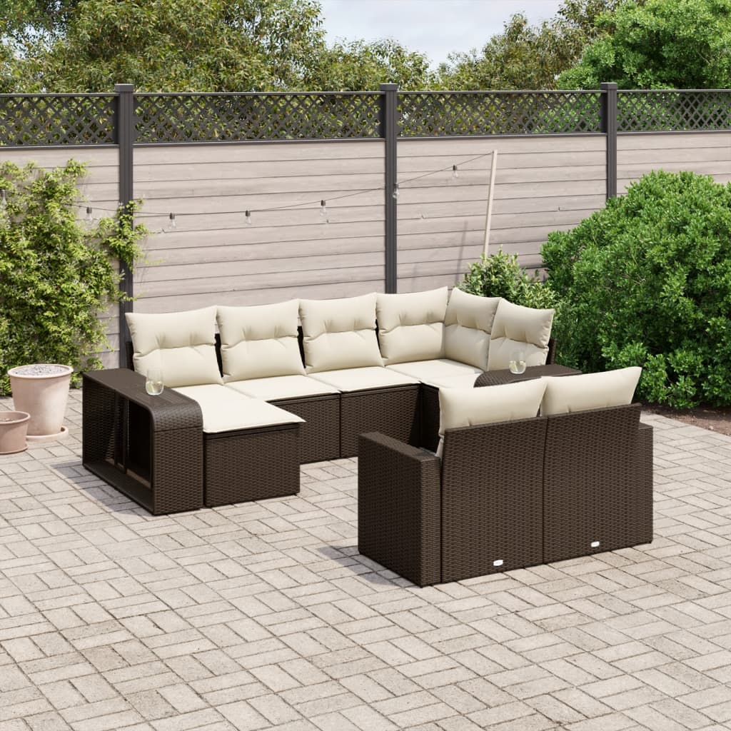 10-tlg. Garten-Sofagarnitur mit Kissen Braun Poly Rattan 10-tlg. Garten-Sofagarnitur mit Kissen Braun Poly Rattan