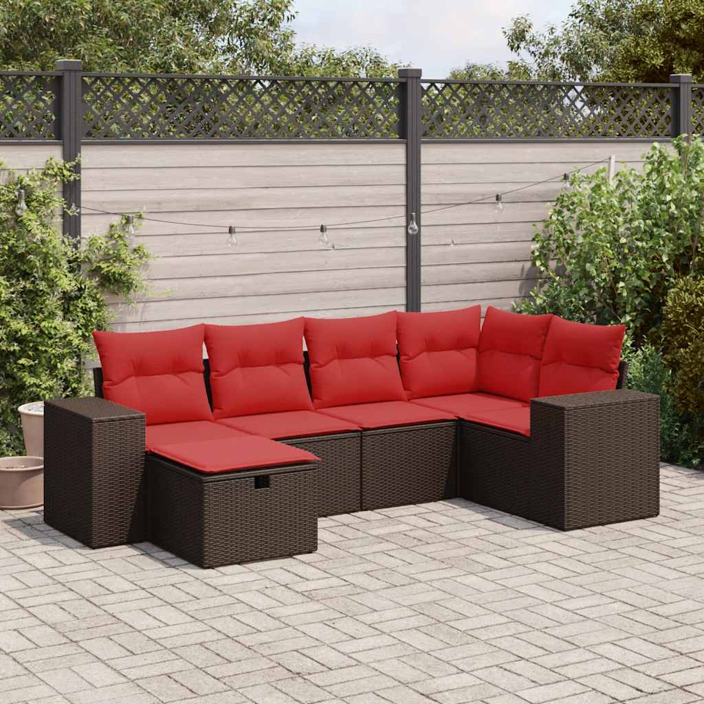 6-tlg. Garten-Sofagarnitur mit Kissen Braun Poly Rattan 6-tlg. Garten-Sofagarnitur mit Kissen Braun Poly Rattan