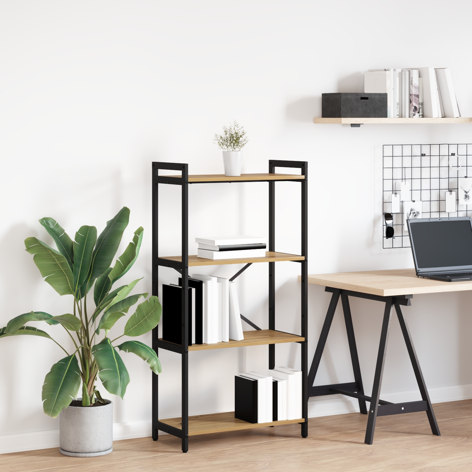 Bücherregal Eiche handwerklich 60 x 30 x 118 cm Holz und Stahl