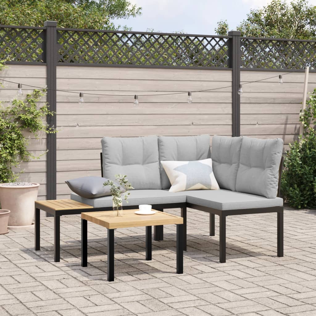 Gartenbänke mit Kissen 2 Stk. Schwarz Pulverbeschichteter Stahl Gartenbänke mit Kissen 2 Stk. Schwarz Pulverbeschichteter Stahl