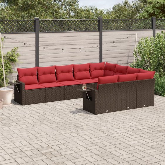 10-teiliges Gartensofa-Set mit Kissen, braun, Polyrattan 10-teiliges Gartensofa-Set mit Kissen, braun, Polyrattan