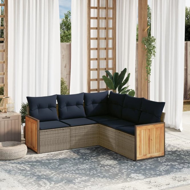 5-teiliges Gartensofa-Set mit Kissen, grau, Polyrattan 5-teiliges Gartensofa-Set mit Kissen, grau, Polyrattan