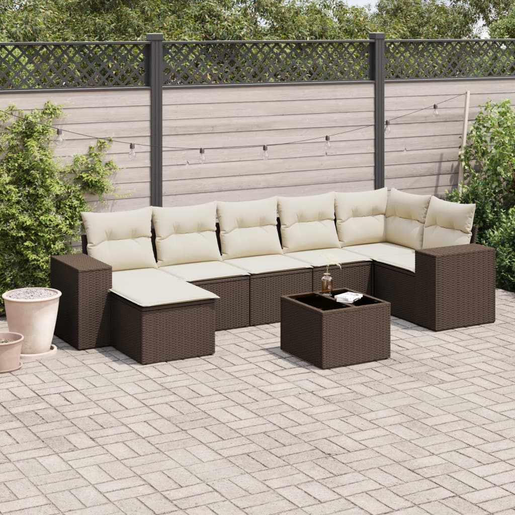 8-tlg. Garten-Sofagarnitur mit Kissen Braun Poly Rattan 8-tlg. Garten-Sofagarnitur mit Kissen Braun Poly Rattan