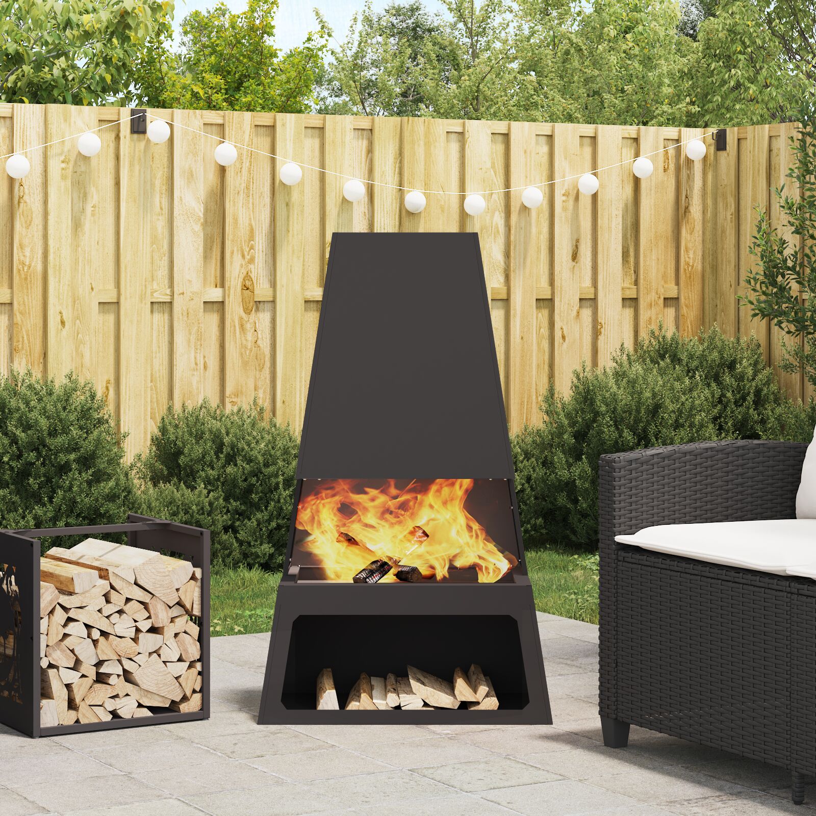 vidaXL Feuerstelle mit Holzlager Schwarz 60x35x100 cm Stahl