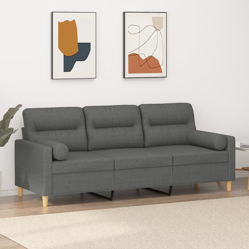 3-Sitzer-Sofa mit Zierkissen Dunkelgrau 180 cm Stoff 3-Sitzer-Sofa mit Zierkissen Dunkelgrau 180 cm Stoff