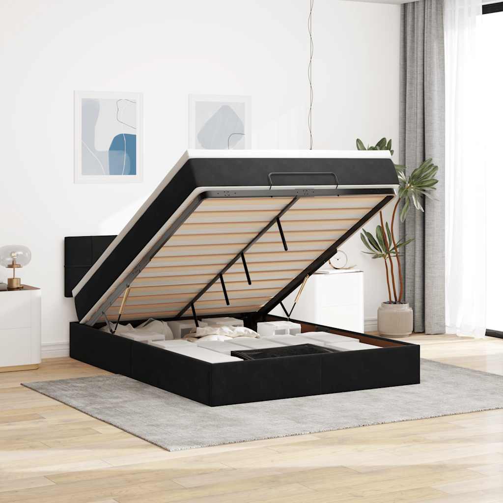 vidaXL Ottoman-Bett mit Matratze & LEDs Schwarz 140x200 cm Samt