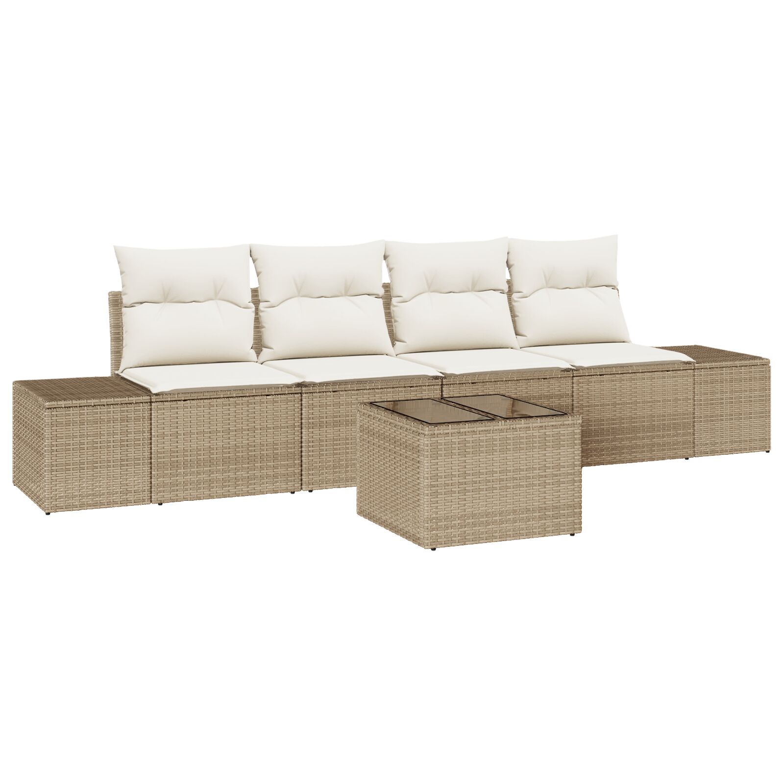 5-teiliges Garten Sofa Set mit Kissen Beige Poly Rattan 5-teiliges Garten Sofa Set mit Kissen Beige Poly Rattan
