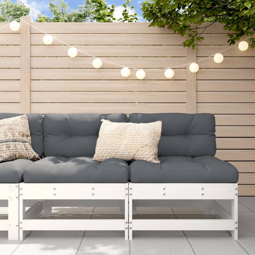 Mittelsofas mit Kissen 2 Stk. Weiß Massivholz Kiefer Mittelsofas mit Kissen 2 Stk. Weiß Massivholz Kiefer