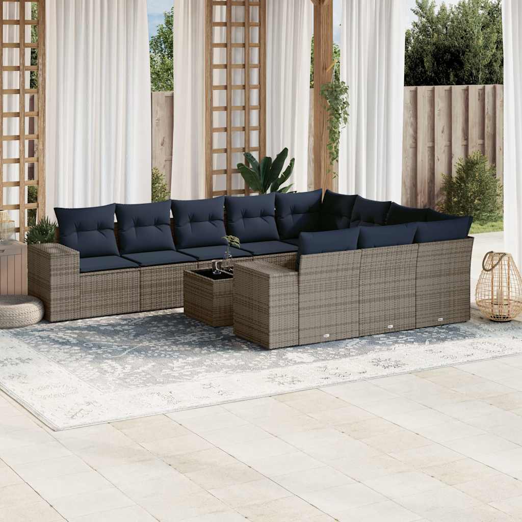 11-teiliges Gartensofa-Set mit Kissen, grau, Polyrattan 11-teiliges Gartensofa-Set mit Kissen, grau, Polyrattan