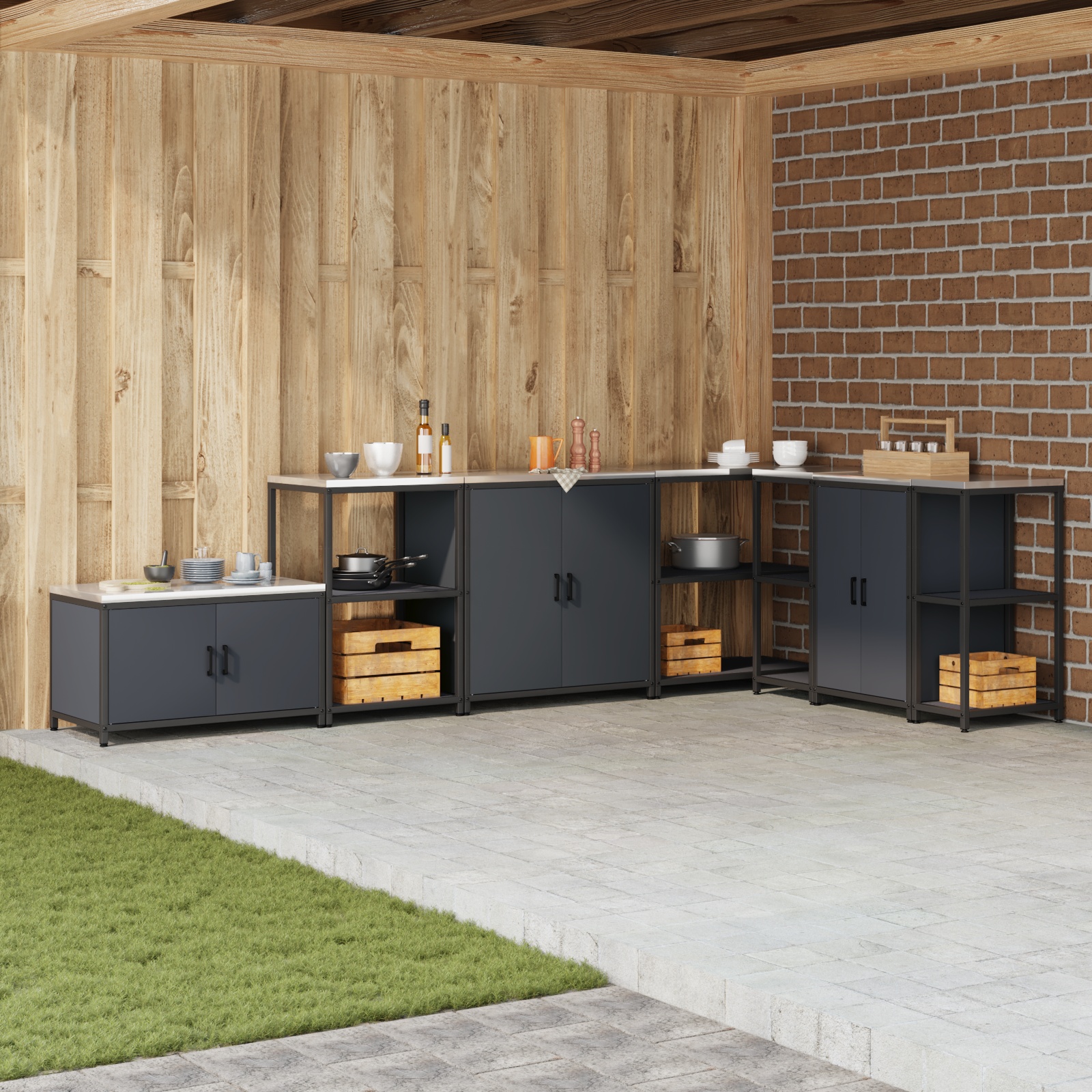 Küchenlagerregal mit Regal mit Speicher mit Tür Anthrazit 60 x 50 x 92 cm Stahl