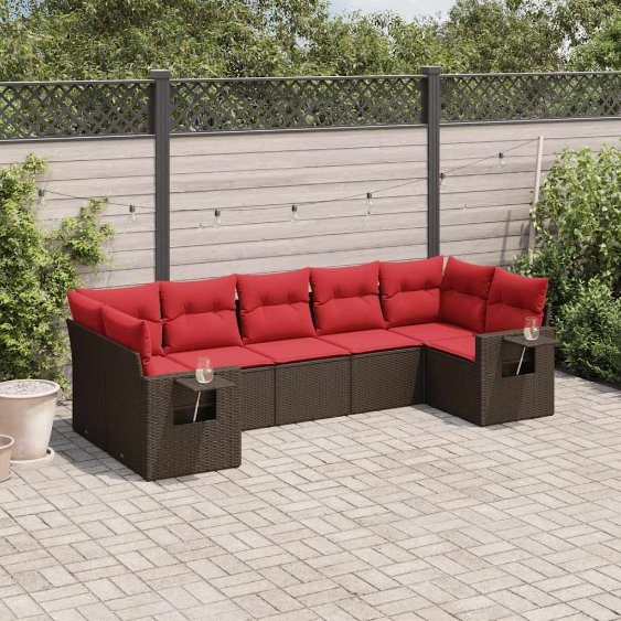 7-teiliges Gartensofa-Set mit Kissen, braun, Polyrattan 7-teiliges Gartensofa-Set mit Kissen, braun, Polyrattan
