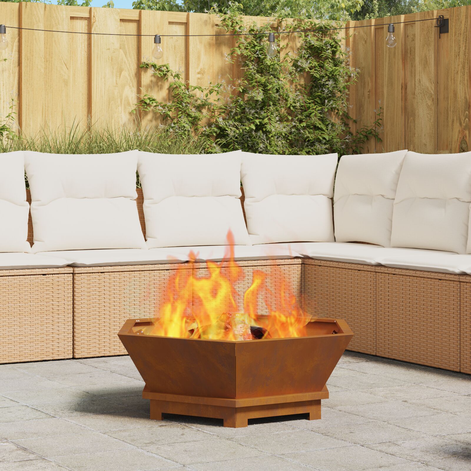 vidaXL Feuerstelle Sechseckig 75x75x28 cm Wetterstahl