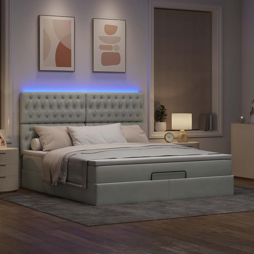 Ottoman-Bett mit Matratzen Hellgrau 160x200 cm Samt