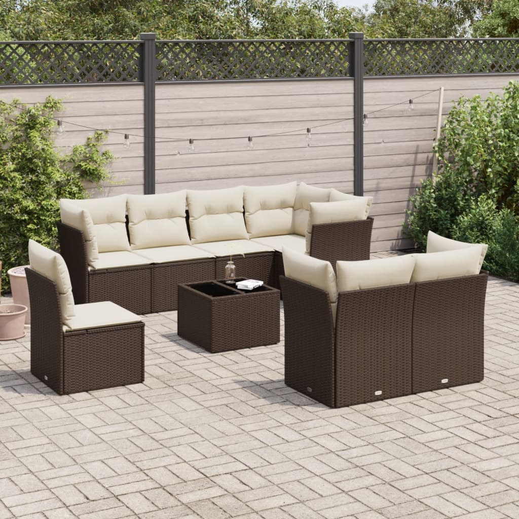 9-tlg. Garten-Sofagarnitur mit Kissen Braun Poly Rattan 9-tlg. Garten-Sofagarnitur mit Kissen Braun Poly Rattan