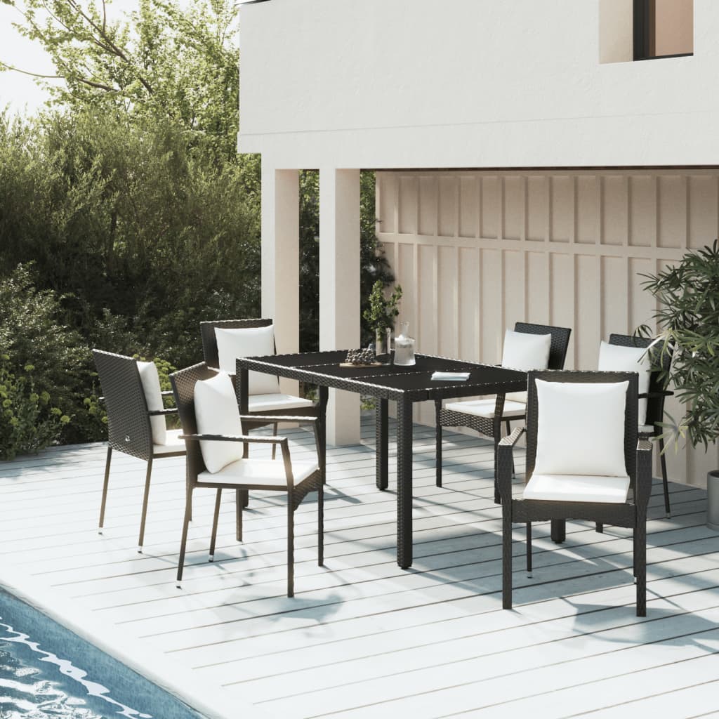 7-tlg. Garten-Essgruppe mit Kissen Schwarz Poly Rattan 7-tlg. Garten-Essgruppe mit Kissen Schwarz Poly Rattan