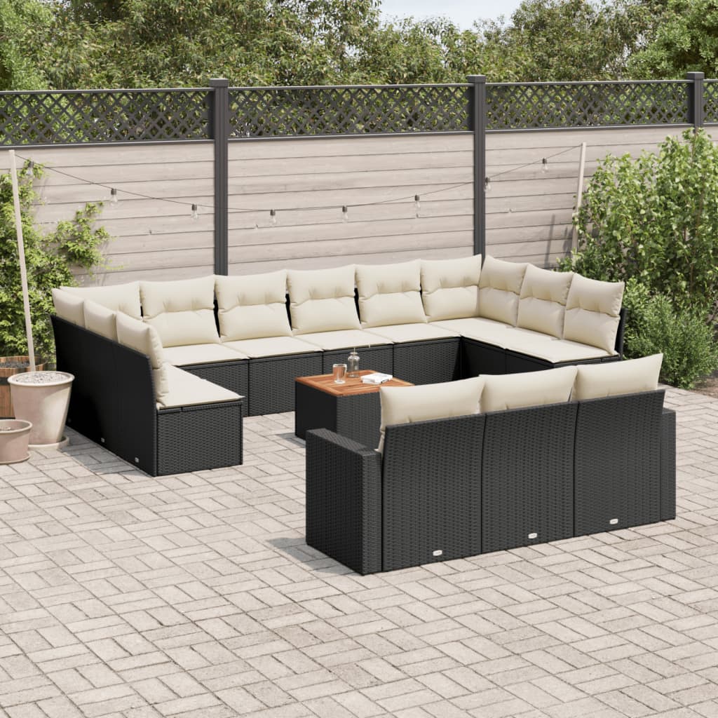14-tlg. Garten-Sofagarnitur mit Kissen Schwarz Poly Rattan 14-tlg. Garten-Sofagarnitur mit Kissen Schwarz Poly Rattan
