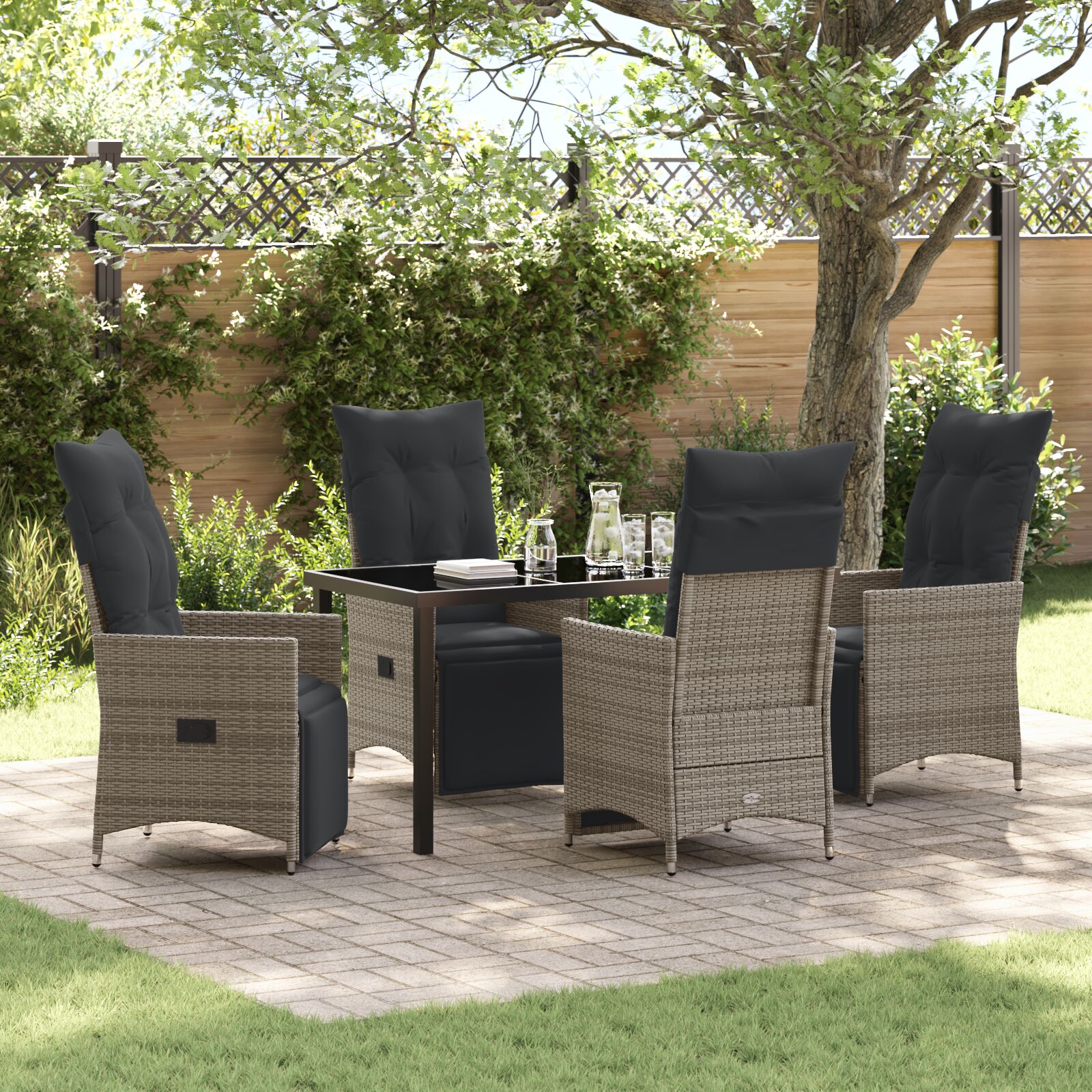 5-teiliges Gartenset mit Kissen Grau Poly-Rattan 5-teiliges Gartenset mit Kissen Grau Poly-Rattan