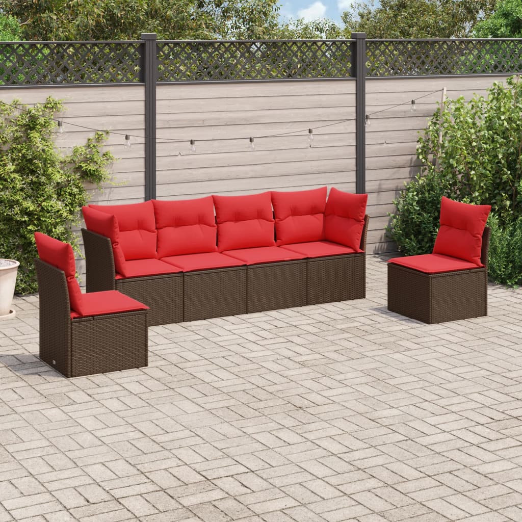 6-tlg. Garten-Sofagarnitur mit Kissen Braun Poly Rattan 6-tlg. Garten-Sofagarnitur mit Kissen Braun Poly Rattan