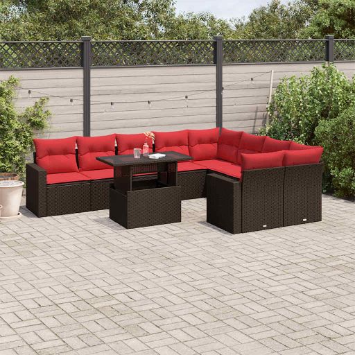 10-teiliges Gartensofa-Set mit Kissen, braun, Polyrattan 10-teiliges Gartensofa-Set mit Kissen, braun, Polyrattan