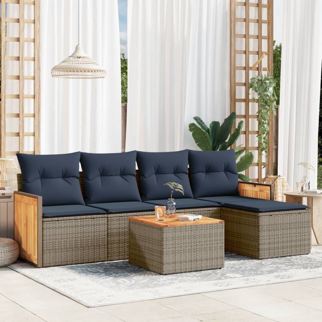 6-teiliges Gartensofa-Set mit Kissen, grau, Polyrattan 6-teiliges Gartensofa-Set mit Kissen, grau, Polyrattan