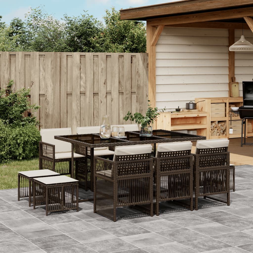 11-tlg. Garten-Essgruppe mit Kissen Braun Poly Rattan 11-tlg. Garten-Essgruppe mit Kissen Braun Poly Rattan