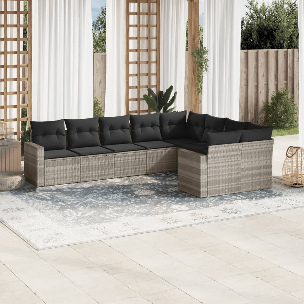 9-tlg. Garten-Sofagarnitur mit Kissen Hellgrau Poly Rattan 9-tlg. Garten-Sofagarnitur mit Kissen Hellgrau Poly Rattan