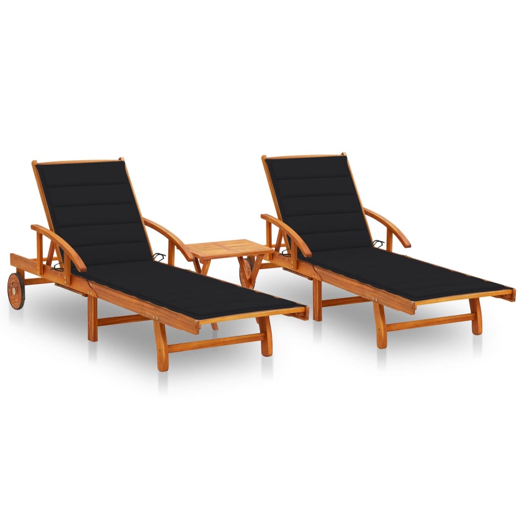Sonnenliegen 2 Stk. mit Tisch und Auflagen Massivholz Akazie Sonnenliegen 2 Stk. mit Tisch und Auflagen Massivholz Akazie