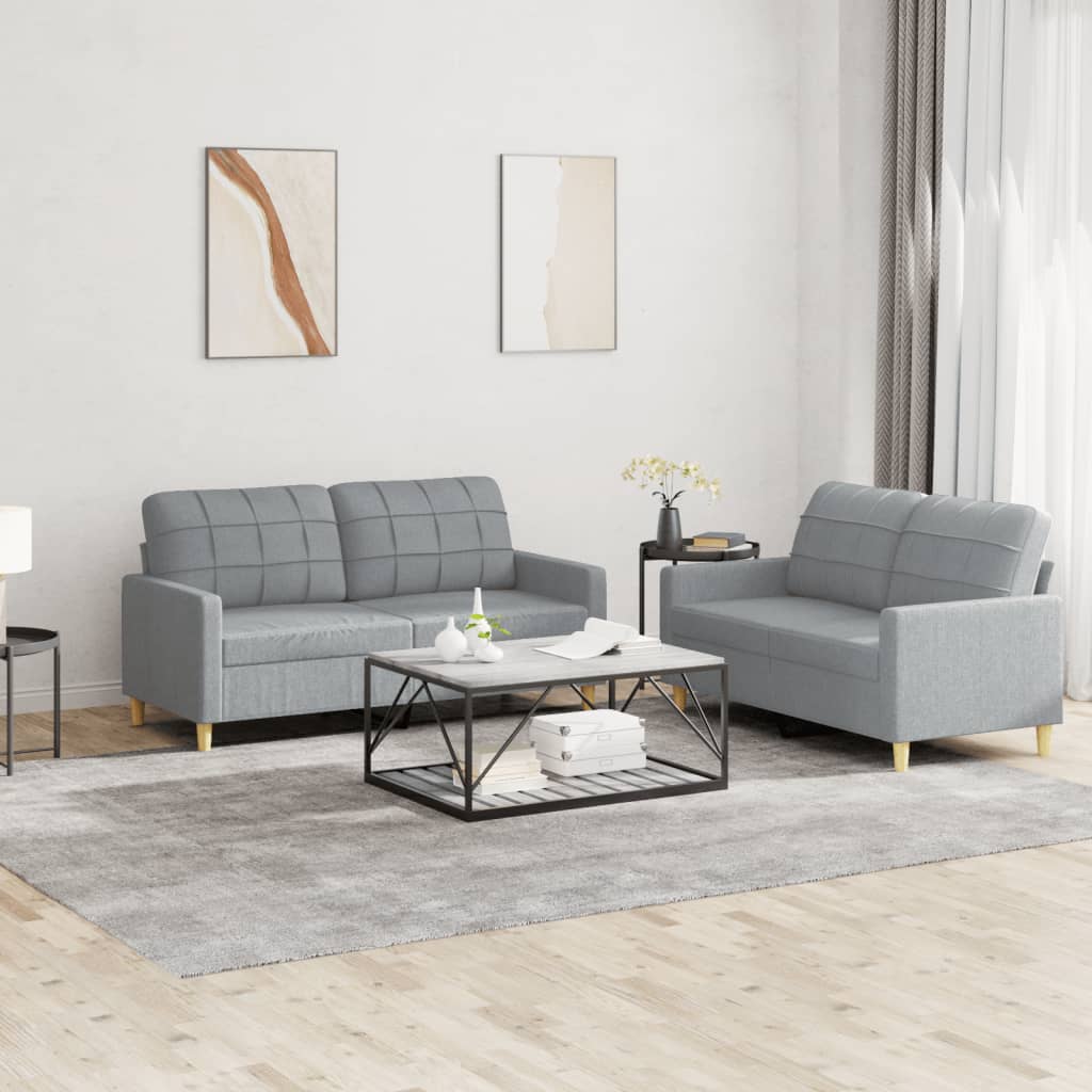 2-tlg. Sofagarnitur mit Kissen Hellgrau Stoff 2-tlg. Sofagarnitur mit Kissen Hellgrau Stoff