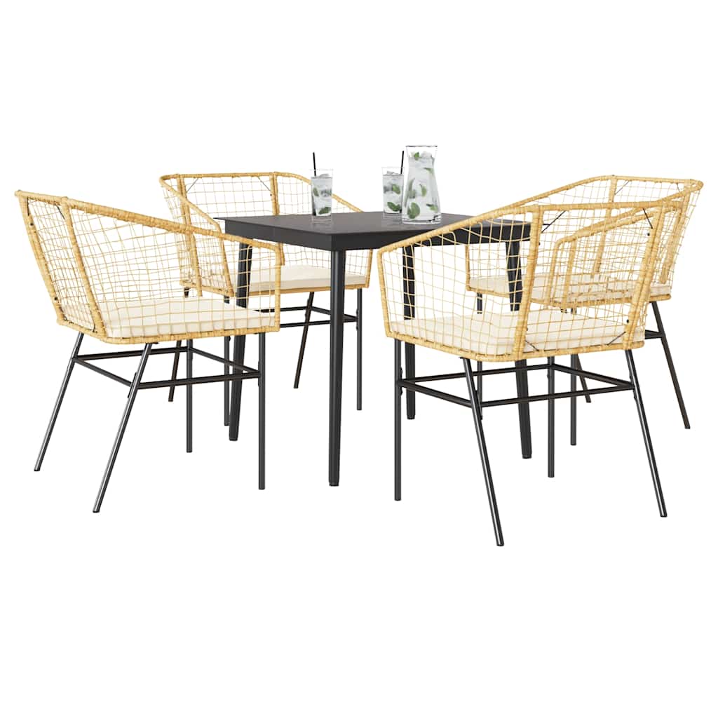 vidaXL 5-tlg. Garten-Essgruppe mit Kissen Braun Poly Rattan Glas vidaXL 5-tlg. Garten-Essgruppe mit Kissen Braun Poly Rattan Glas
