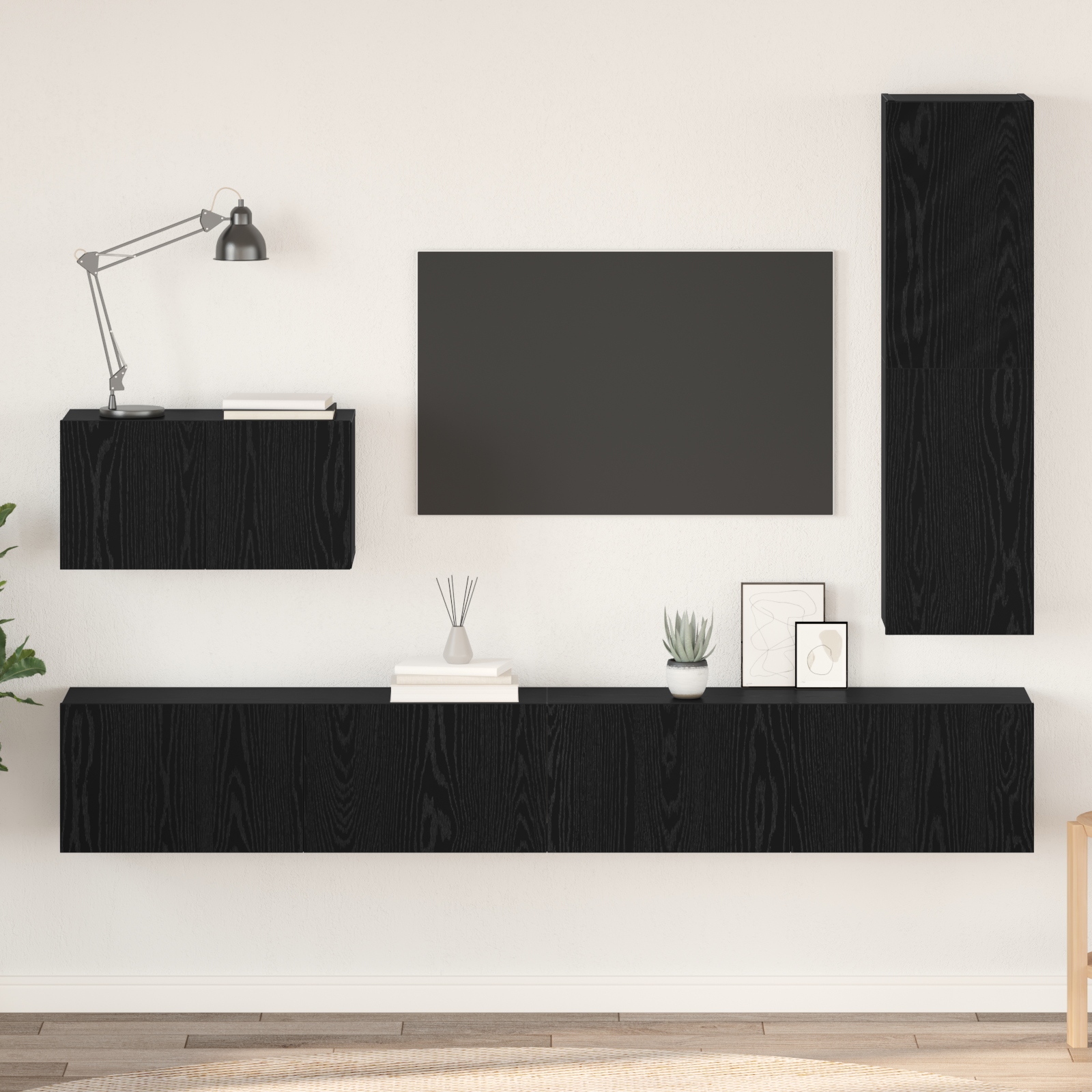 TV-Schrank-Set mit Regal Sonstiges 4 pcs Schwarz Eiche 30,5 x 30 x 110 cm