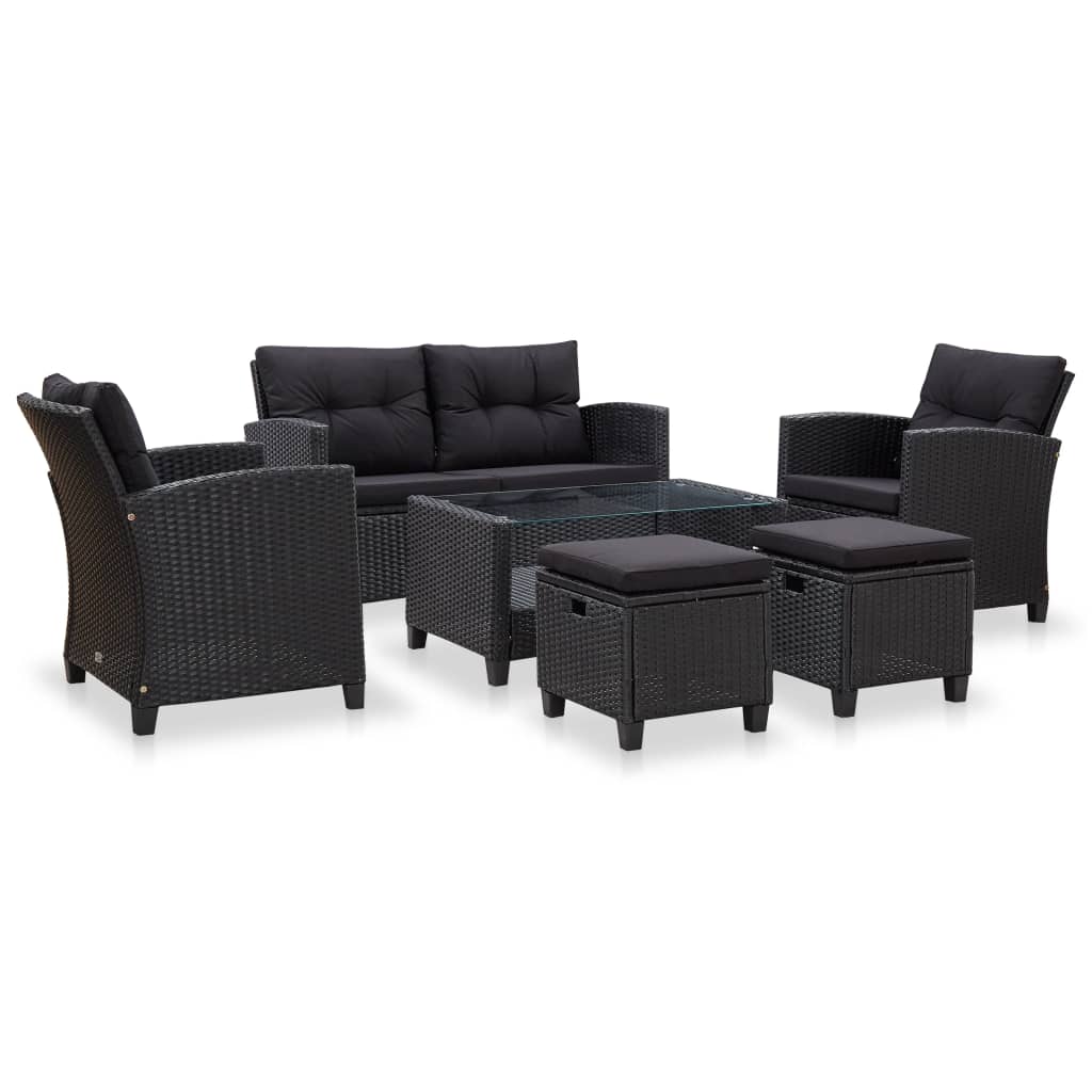 6-tlg. Garten-Sofagarnitur mit Auflagen Poly Rattan Schwarz 6-tlg. Garten-Sofagarnitur mit Auflagen Poly Rattan Schwarz