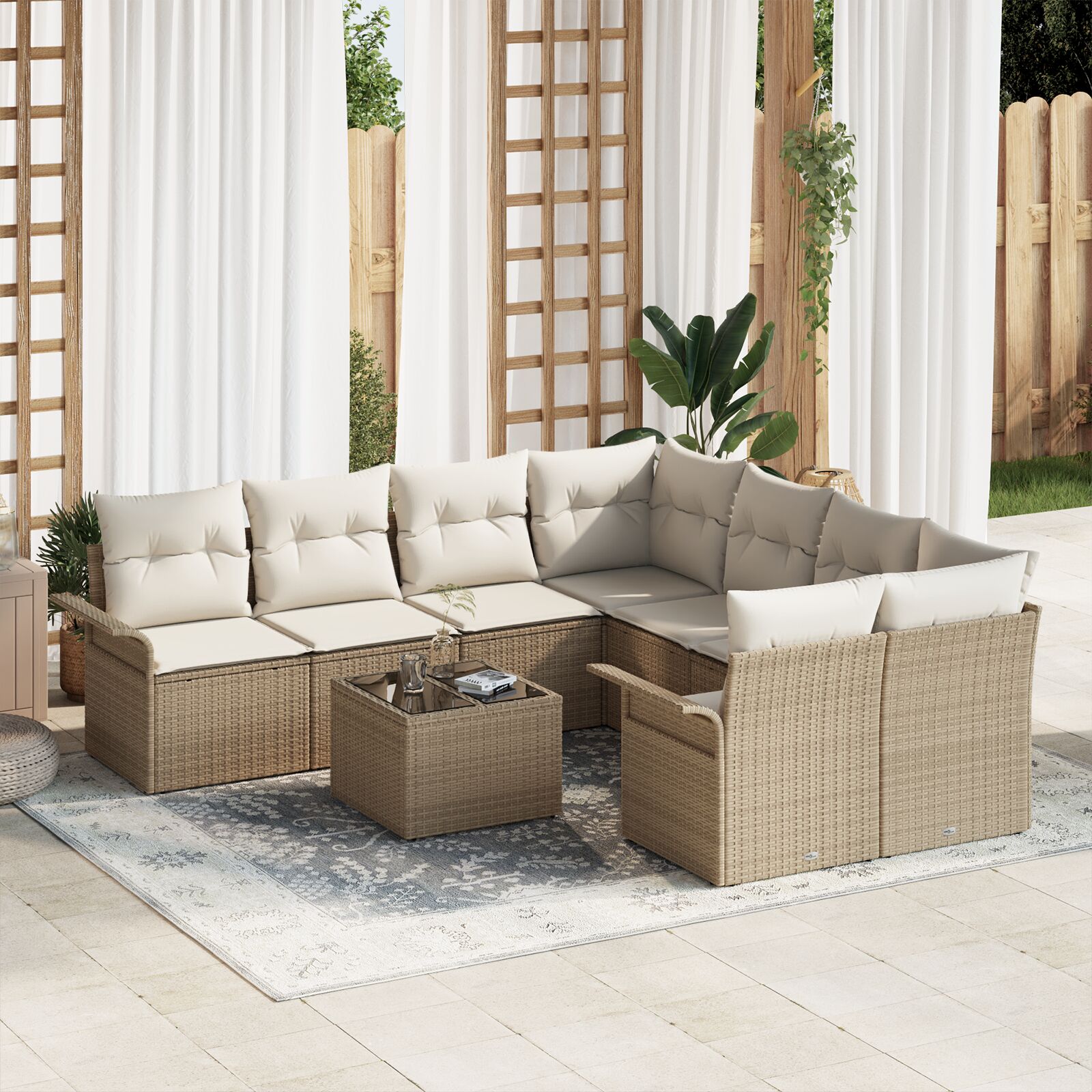 9-teiliges Garten Sofaset mit Kissen Beige Poly Rattan 9-teiliges Garten Sofaset mit Kissen Beige Poly Rattan