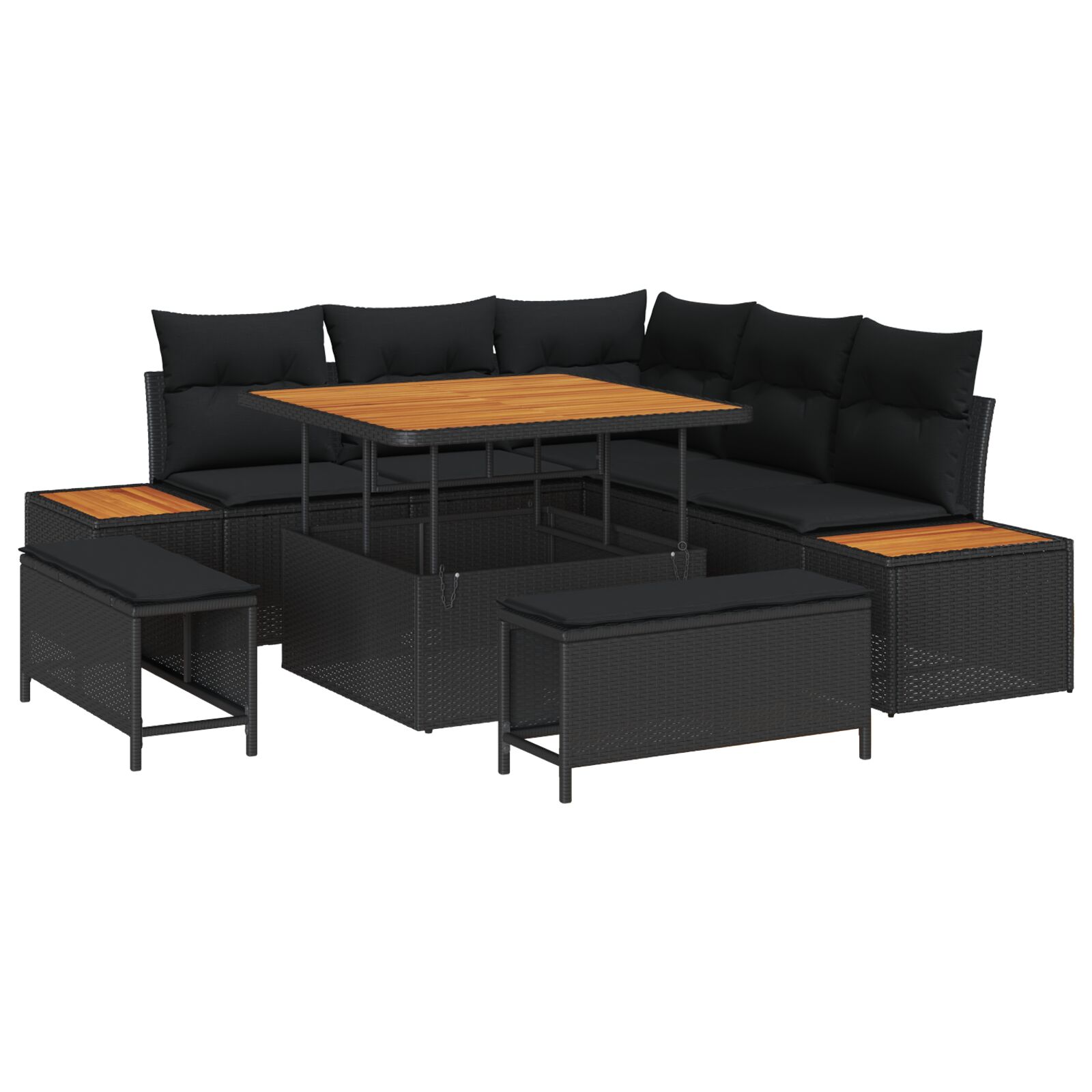 8-teiliges Garten Sofa Set mit Kissen Schwarz Poly Rattan Akazie, 3-teiliges Garten Esszimmer Set mit Kissen Schwarz Poly Rattan Akazie 8-teiliges Garten Sofa Set mit Kissen Schwarz Poly Rattan Akazie, 3-teiliges Garten Esszimmer Set mit Kissen Schwarz Poly Rattan Akazie