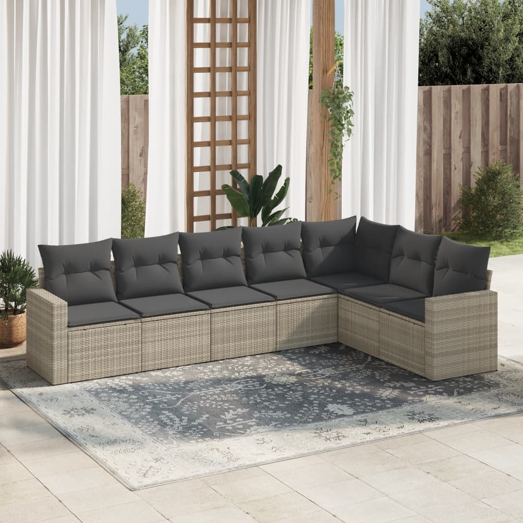 7-tlg. Garten-Sofagarnitur mit Kissen Hellgrau Poly Rattan 7-tlg. Garten-Sofagarnitur mit Kissen Hellgrau Poly Rattan