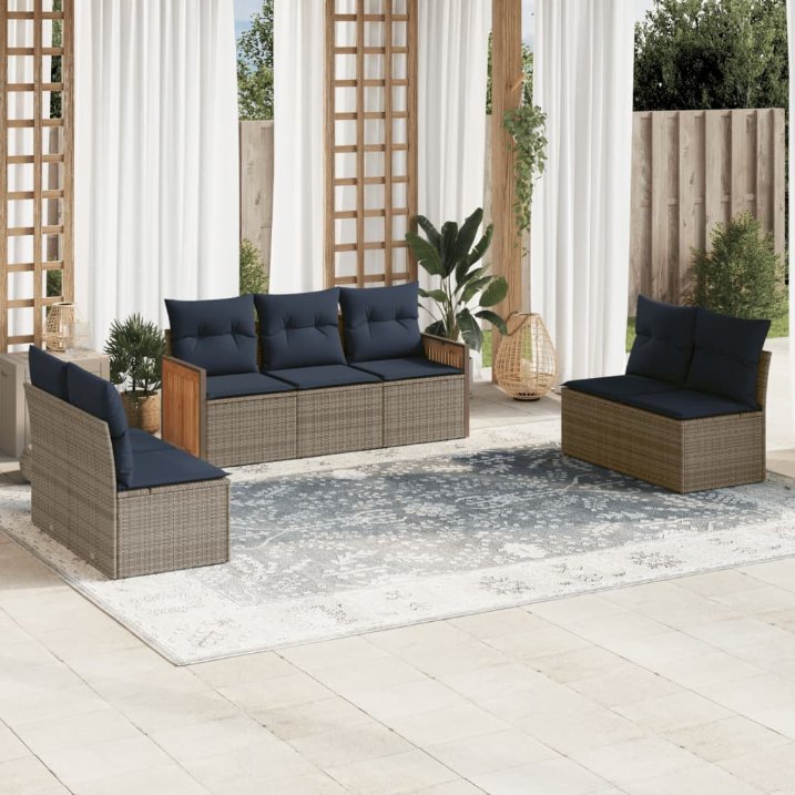 7-teiliges Gartensofa-Set mit Kissen, grau, Polyrattan 7-teiliges Gartensofa-Set mit Kissen, grau, Polyrattan