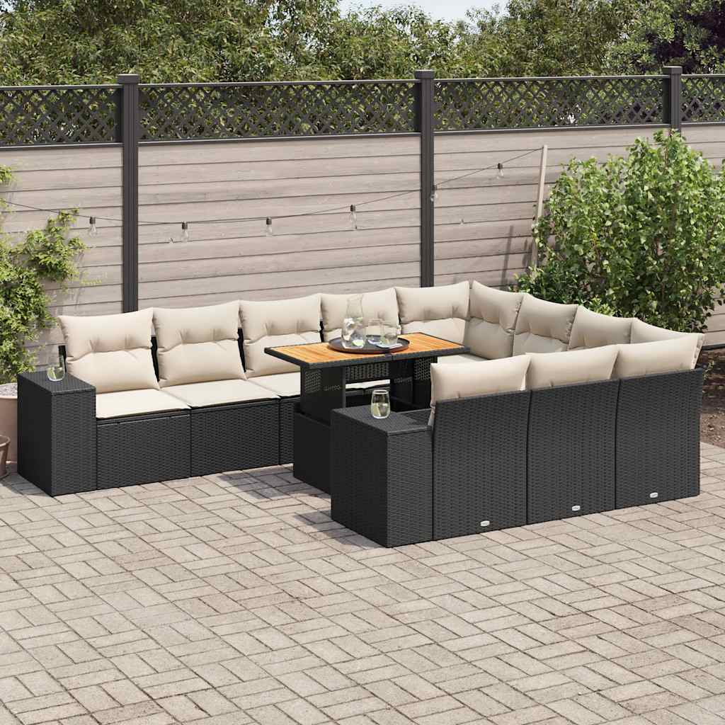 10-tlg. Garten-Sofagarnitur mit Kissen Schwarz Poly Rattan 10-tlg. Garten-Sofagarnitur mit Kissen Schwarz Poly Rattan