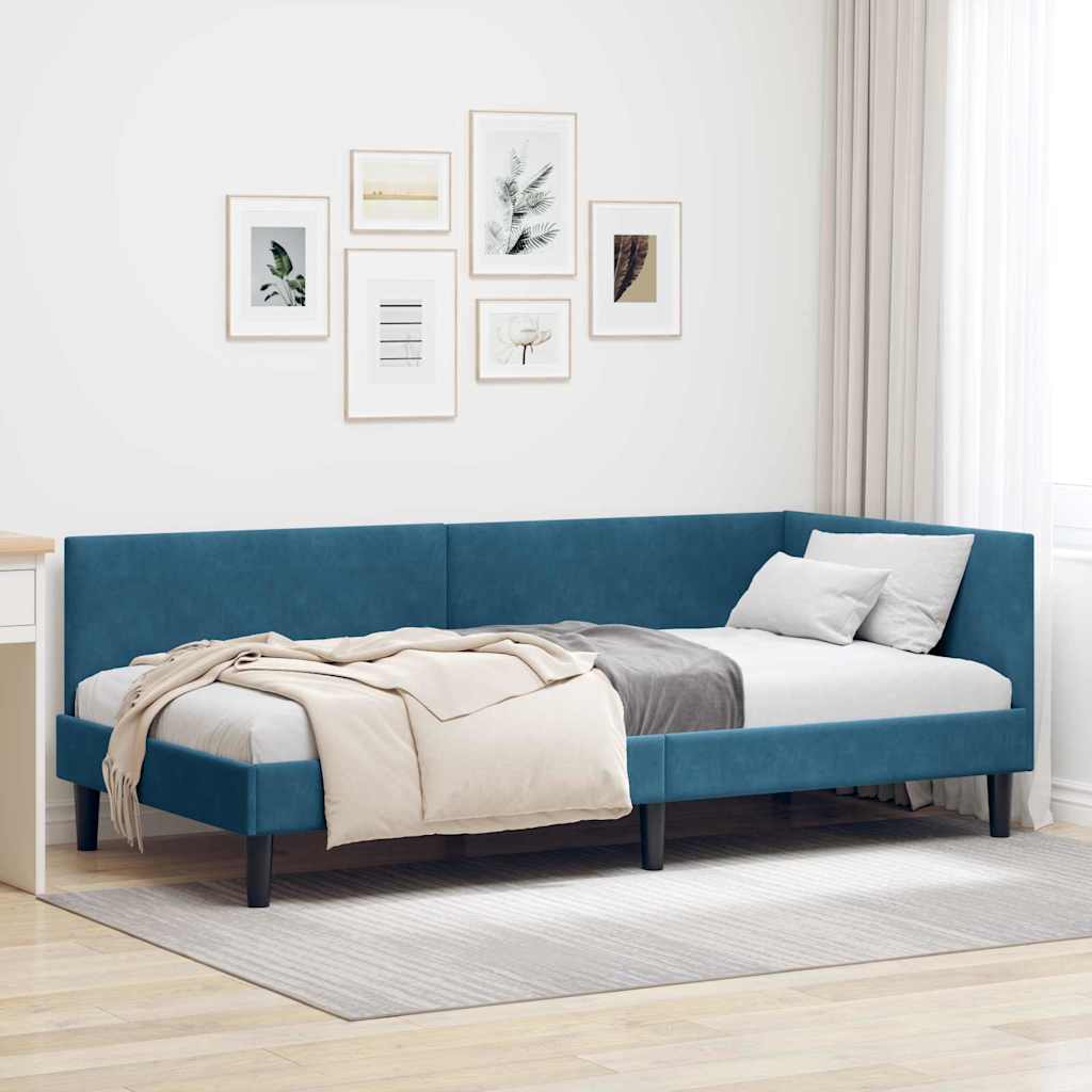 Eckbettgestell Blau 90 x 200 cm Samt und engineered Holz
