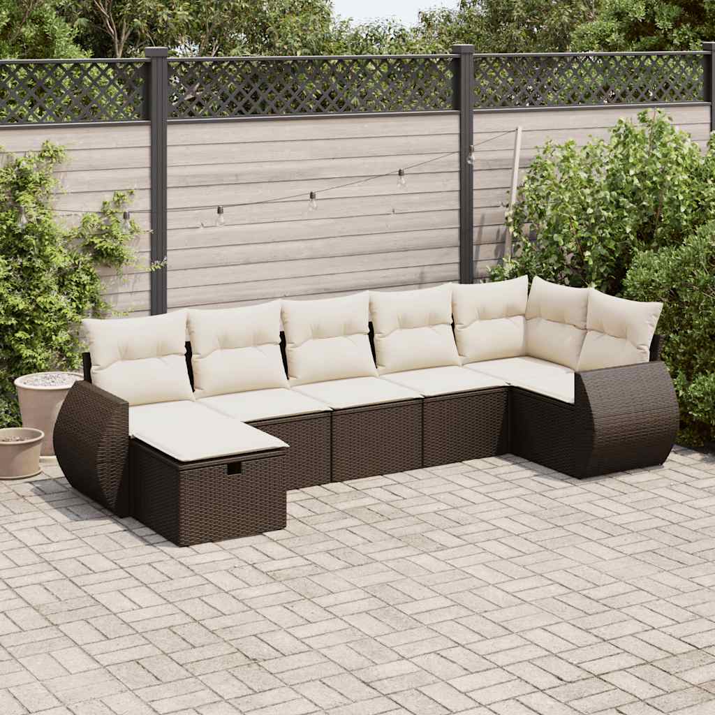 7-tlg. Garten-Sofagarnitur mit Kissen Braun Poly Rattan 7-tlg. Garten-Sofagarnitur mit Kissen Braun Poly Rattan