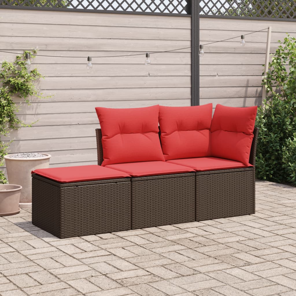 3-tlg. Garten-Sofagarnitur mit Kissen Braun Poly Rattan 3-tlg. Garten-Sofagarnitur mit Kissen Braun Poly Rattan