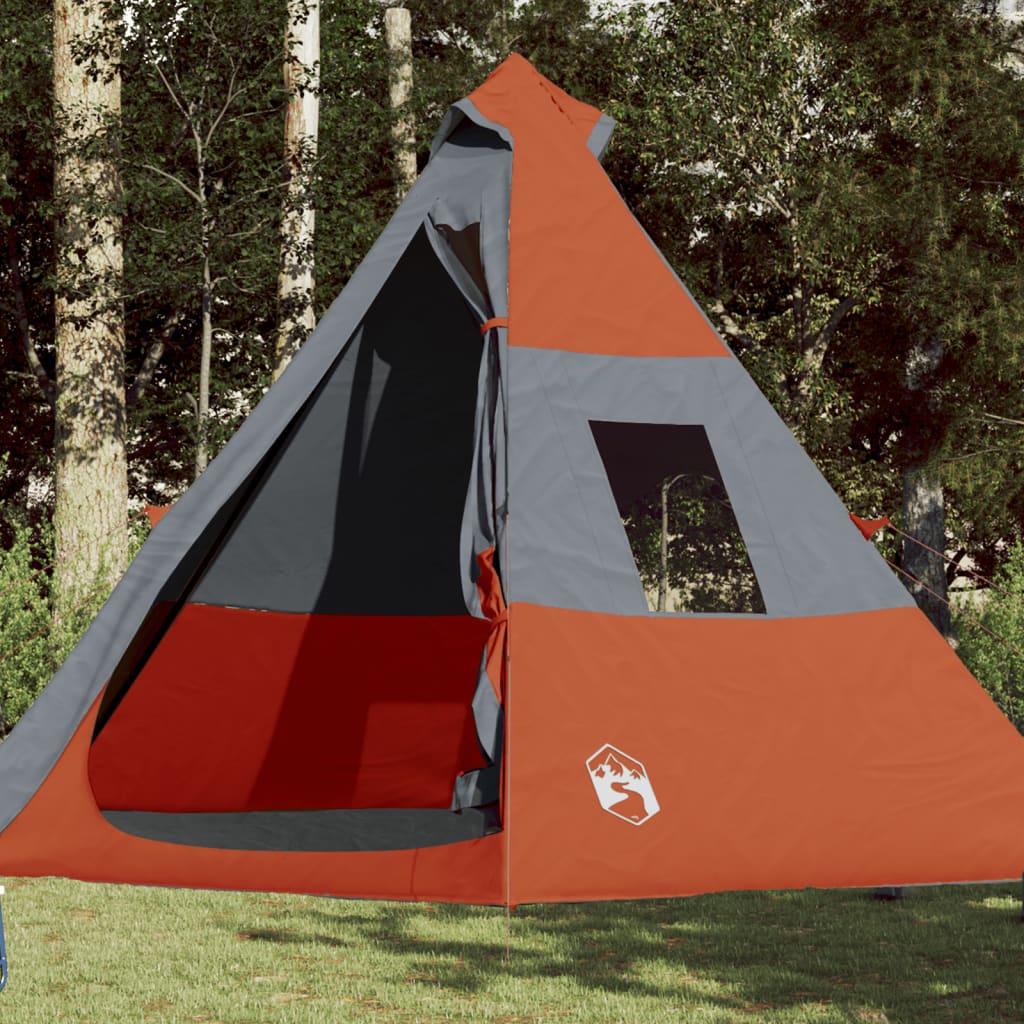 Tipi-Campingzelt 7 Personen Grau und Orange Wasserdicht